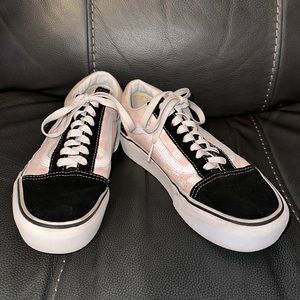 Pink checkerboard platform vans
